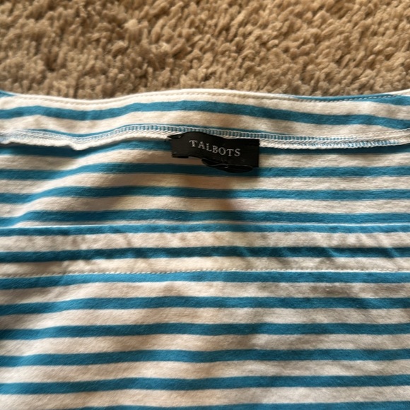 Blue and White Square Neck 3/4 Knit Top - Picture 3 of 4